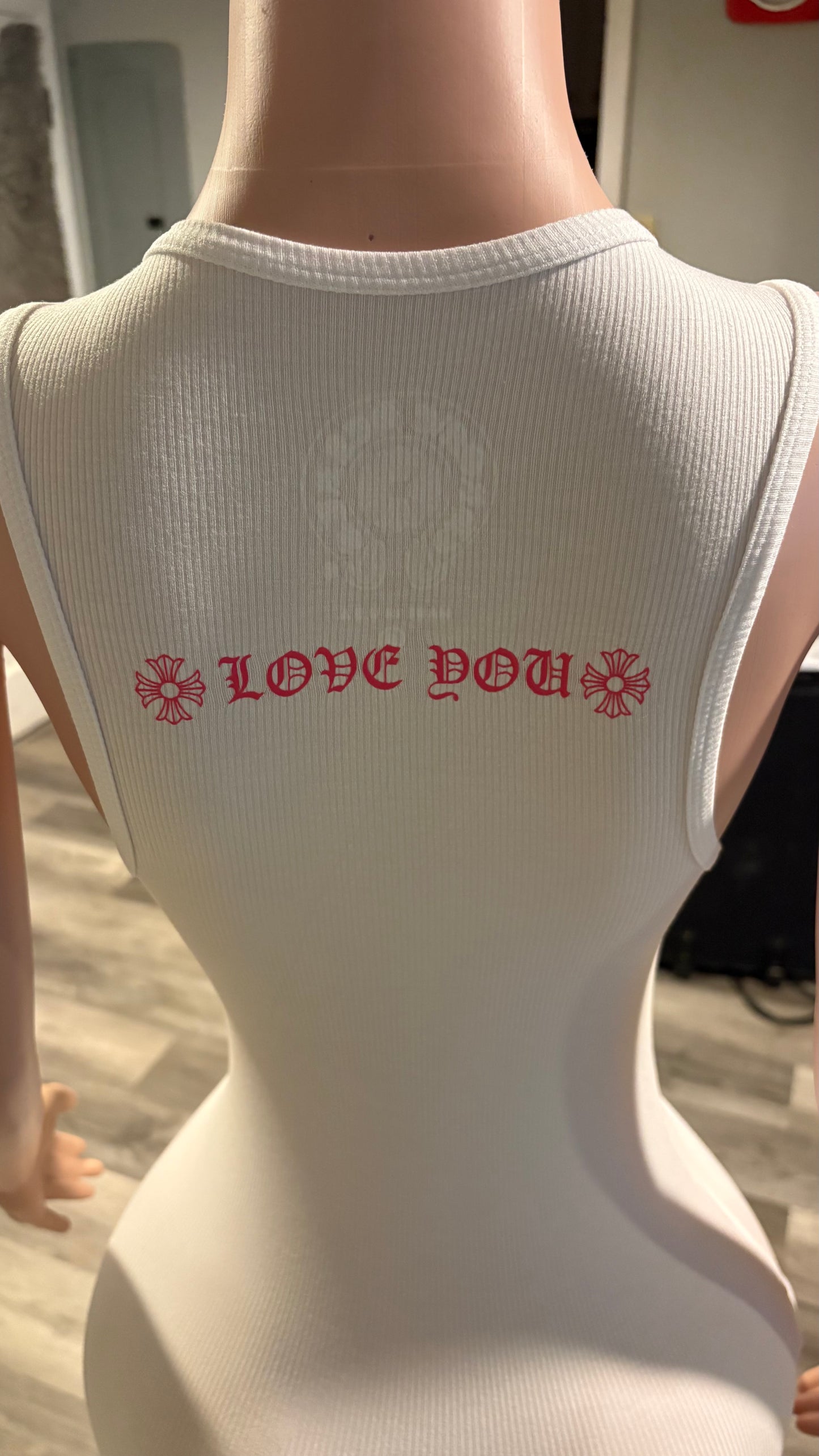 White and Red Chrome Heart TankTop/Dress