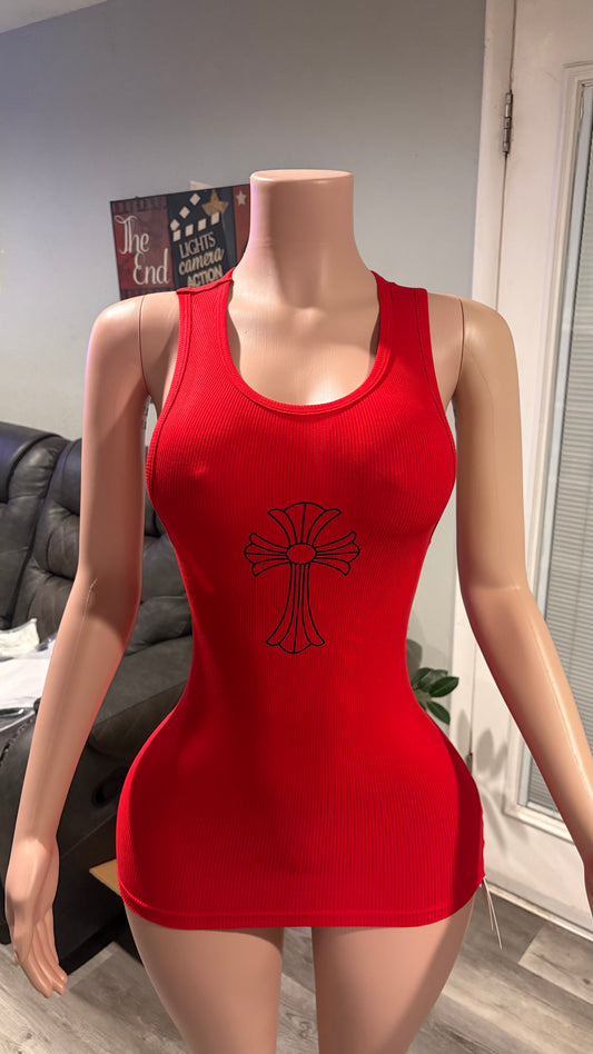 Red Chrome Heart Dress/TankTop