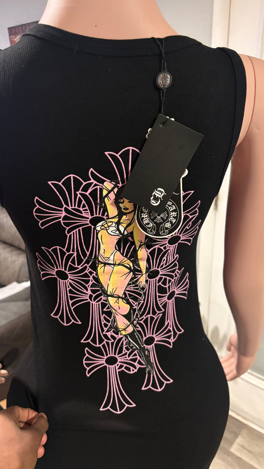 Black n Pink Chrome Heart Deadly Doll TankTop/Dress