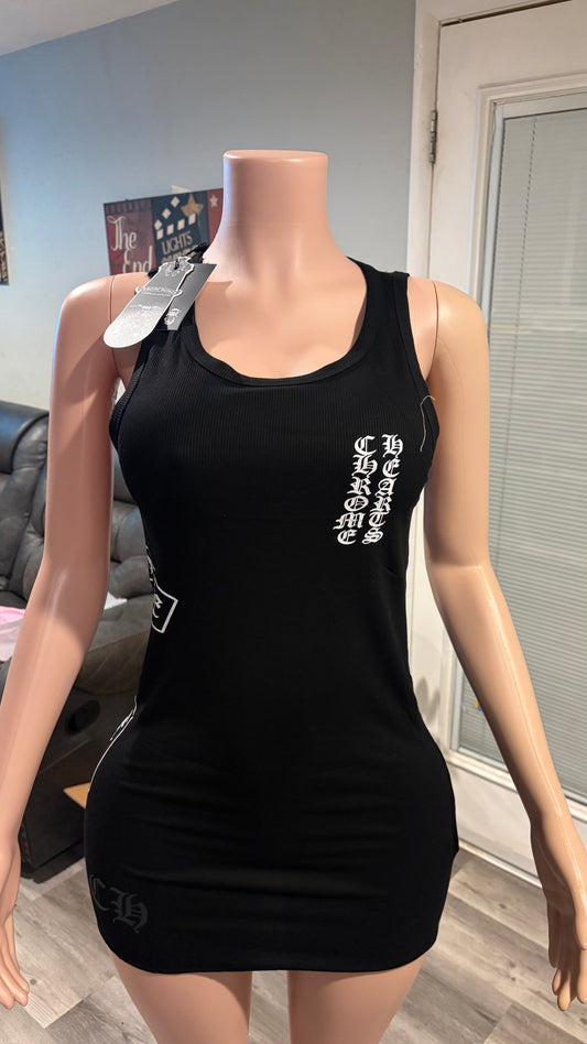 Black n White Chrome Heart Dress/TankTop