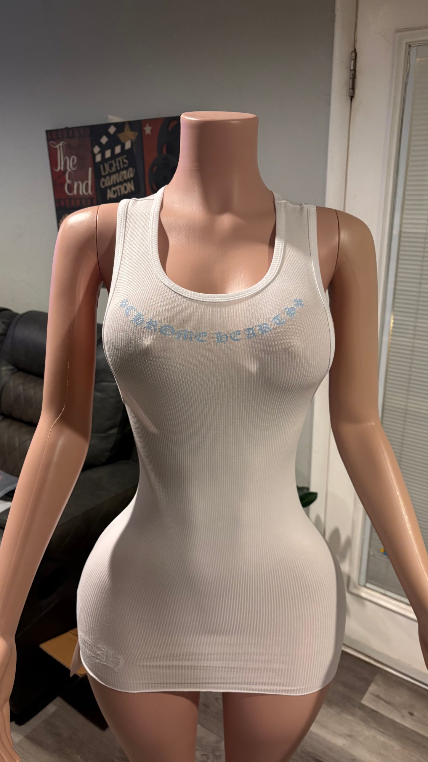 White and Blue Chrome Heart Dress/TankTop