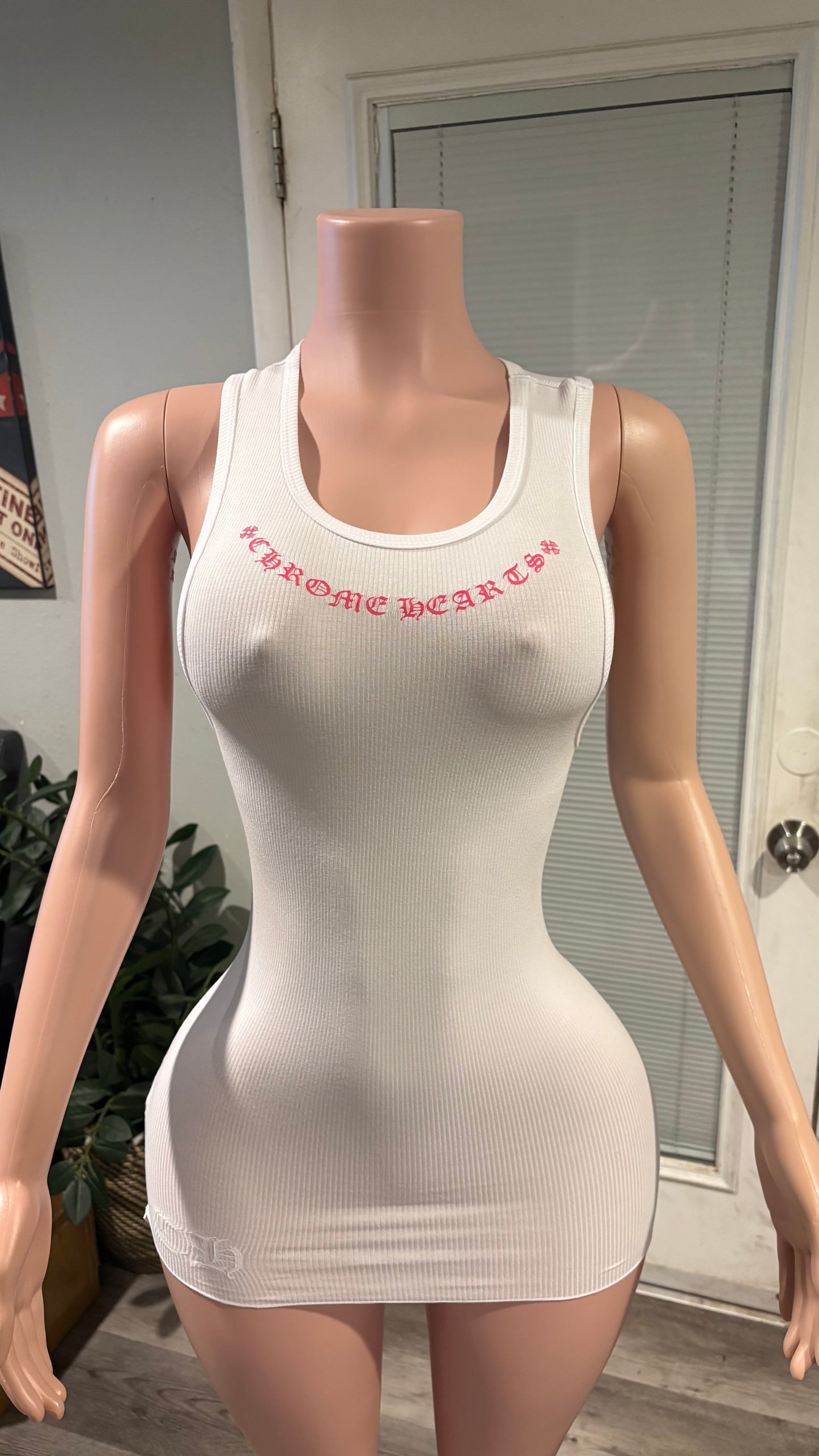 White and Red Chrome Heart TankTop/Dress